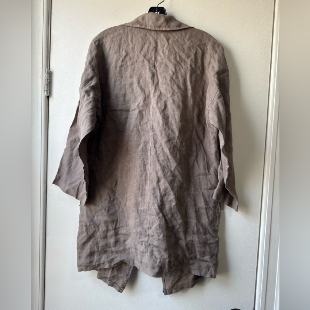 100% Lin Blanc Women's Linen Brown Coat - Picture 2 of 8